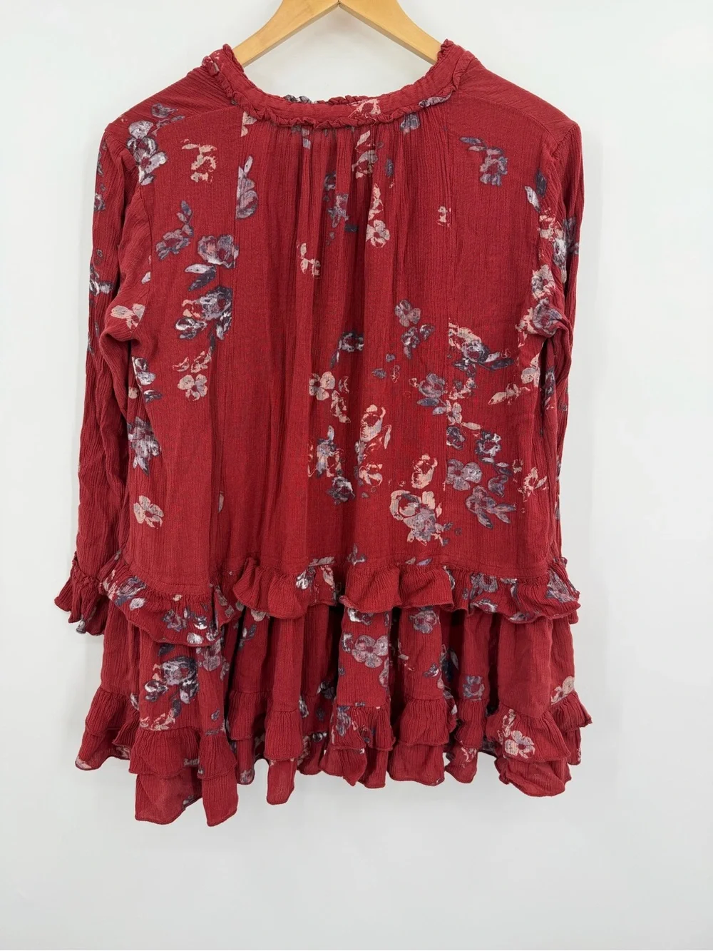 Free People Floral Ruffle Boho Tunic Top Size S